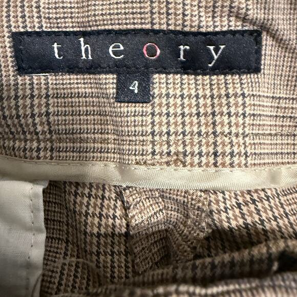 Women's Theory Brown Plaid Flat Front Demi Flare Bootcut Dress Pants Size 4 - Picture 4 of 10